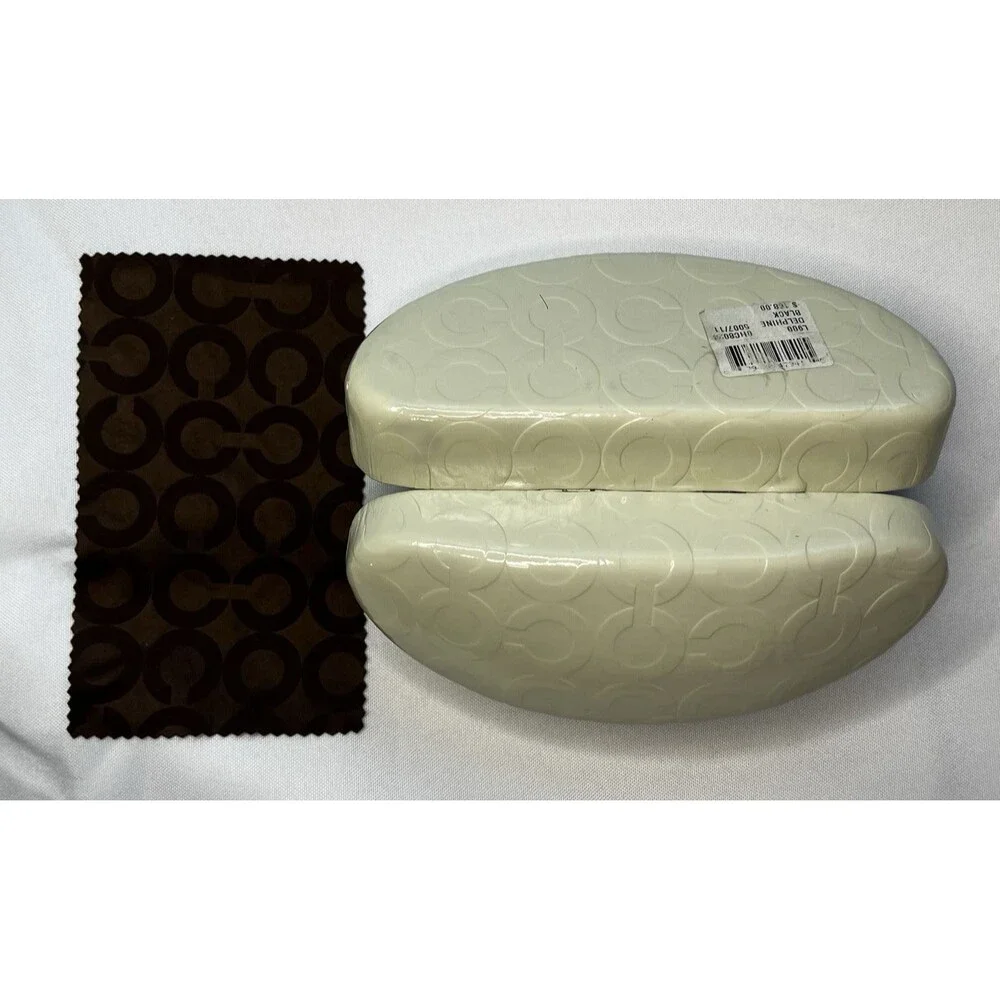 Coach Eyeglass Holder Hard Case Cream with Brown Interior Coach Cleaning Cloth